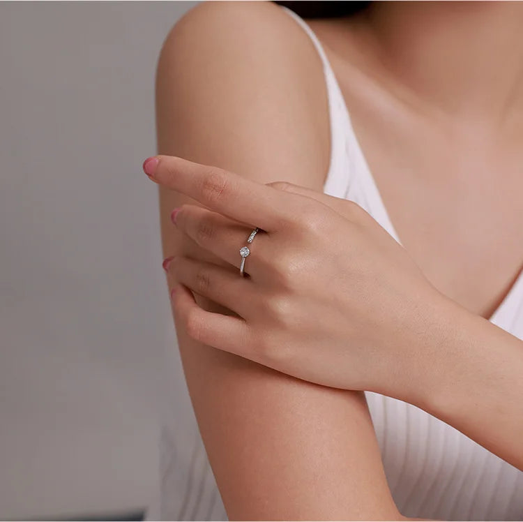 Simple Elegance: Sterling Silver Adjustable Zircon Band Ring - Rings