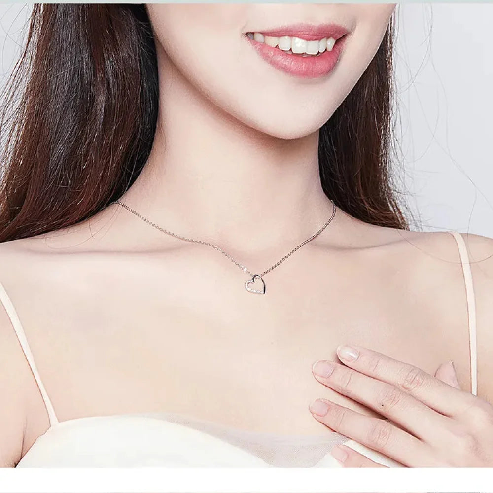 Genuine 925 Sterling Silver The Shape of Love Chain Necklace for Women - Fine jewellery 18.11’’ Collar - Necklaces