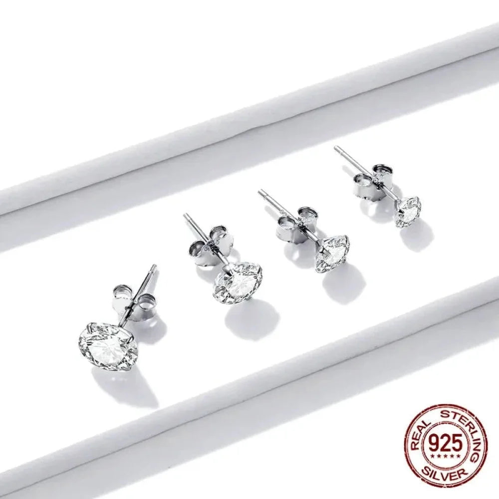 CZ Stud Earrings - 925 Sterling Silver Platinum Plated - Round Cubic Zirconia Hypoallergenic 4mm 5mm 6mm 7mm BSE166