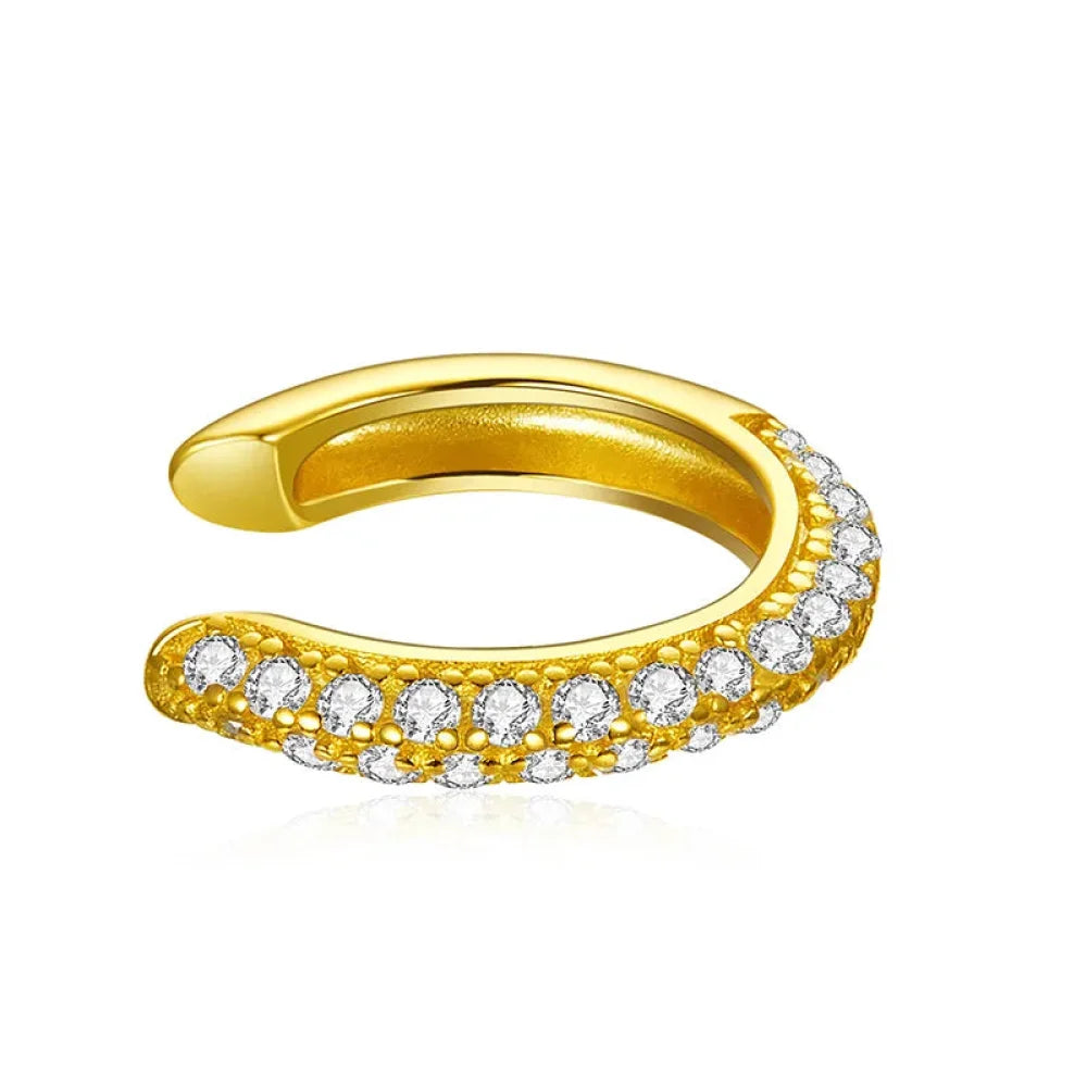 925 Sterling Silver Ear Cuff - Elegant Gold Color Clip Earrings for Women - Sce996-B