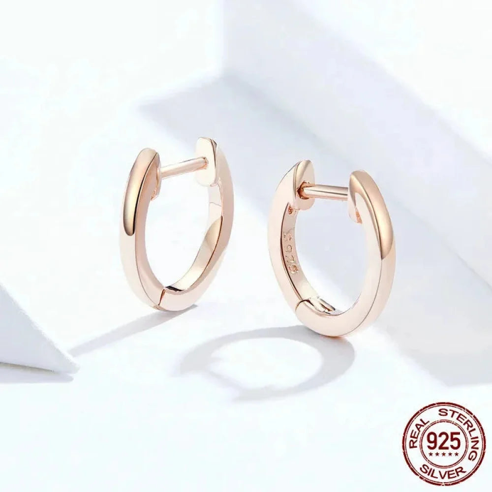 Genuine Sterling Silver Hoop Earrings - Elegant Rose Gold Color - Women’s Fashion jewellery SCE808