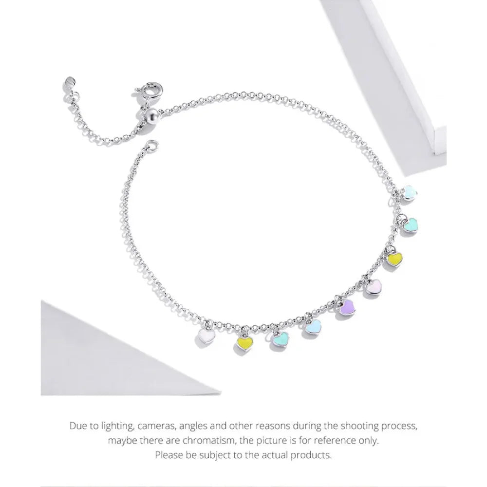 925 Sterling Silver Enamel Heart Pendant Chain Anklet for Women | Summer Foot Bracelet jewellery - Anklets