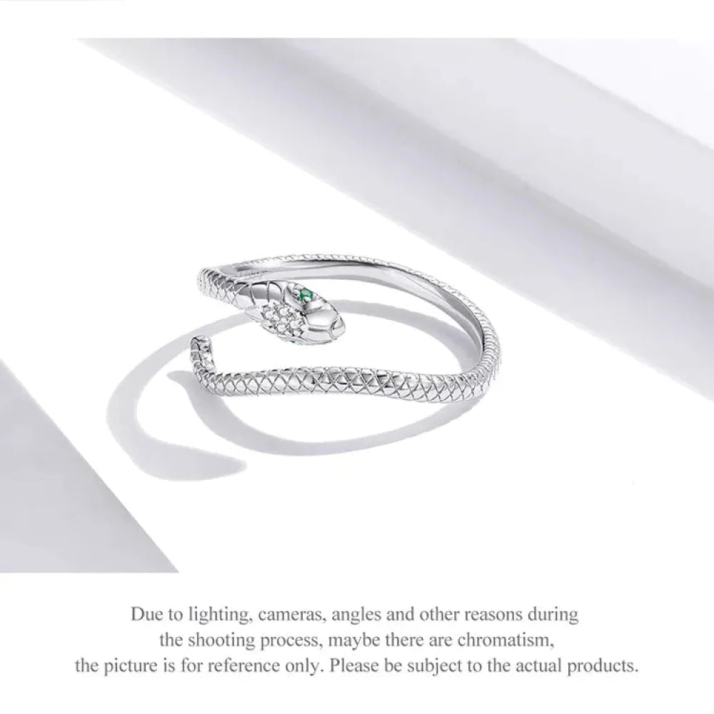 925 Sterling Silver Adjustable Snake Ring with Green Zircon - Fashion jewellery in 4 Colors - Rings