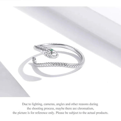 925 Sterling Silver Adjustable Snake Ring with Green Zircon - Fashion jewellery in 4 Colors - Rings