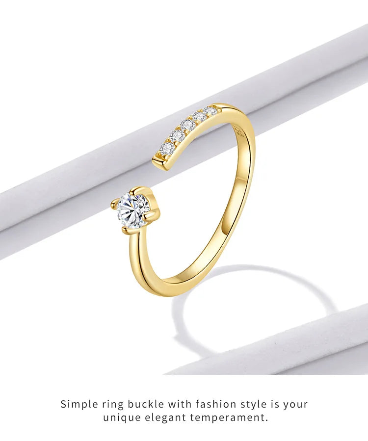 Simple Elegance: Sterling Silver Adjustable Zircon Band Ring - Rings