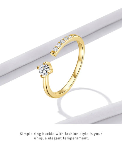 Simple Elegance: Sterling Silver Adjustable Zircon Band Ring - Rings