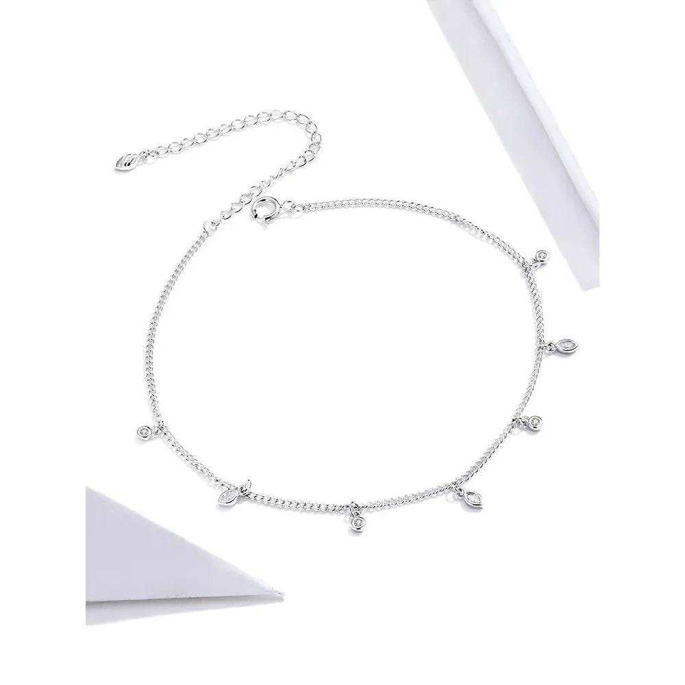 Authentic 925 Sterling Silver Minimalism Tassel Chain Anklet for Women - Anklets