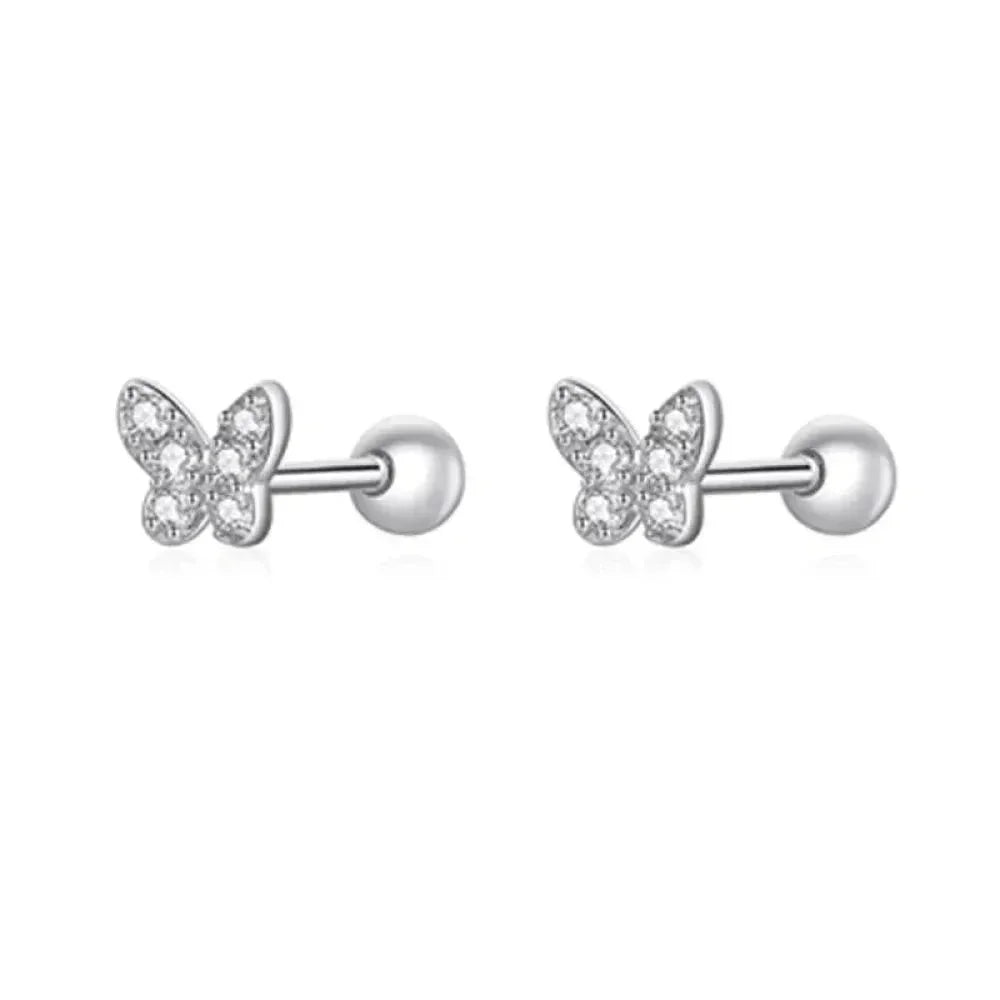 925 Sterling Silver Star And Butterfly Stud Earrings Delicate Fine Jewelry