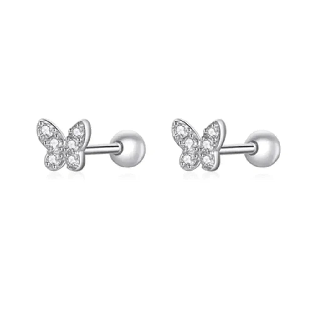 925 Sterling Silver Star And Butterfly Stud Earrings Delicate Fine Jewelry