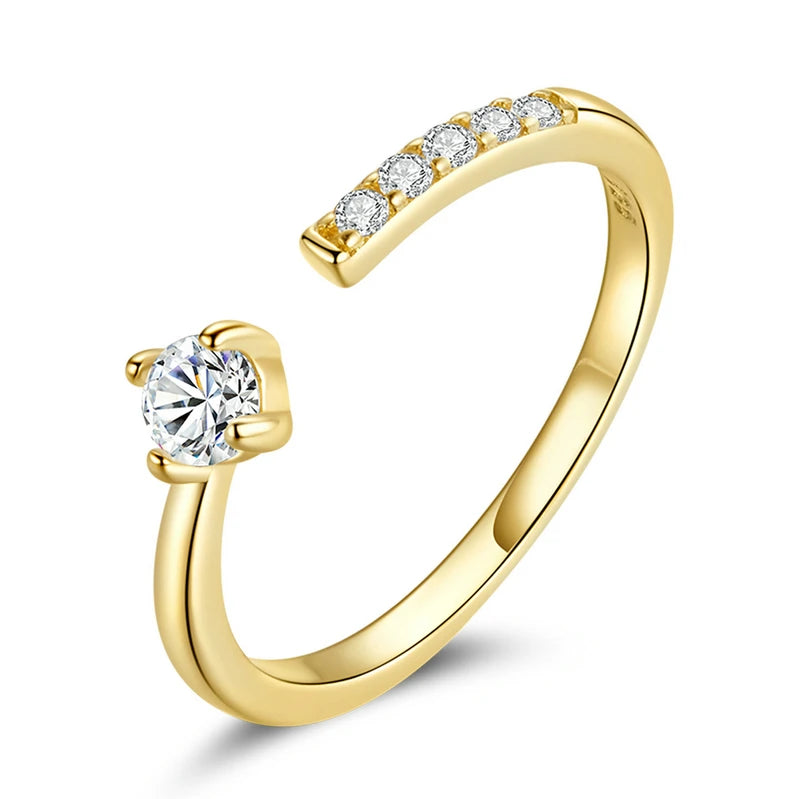 Simple Elegance: Sterling Silver Adjustable Zircon Band Ring - Gold - Rings