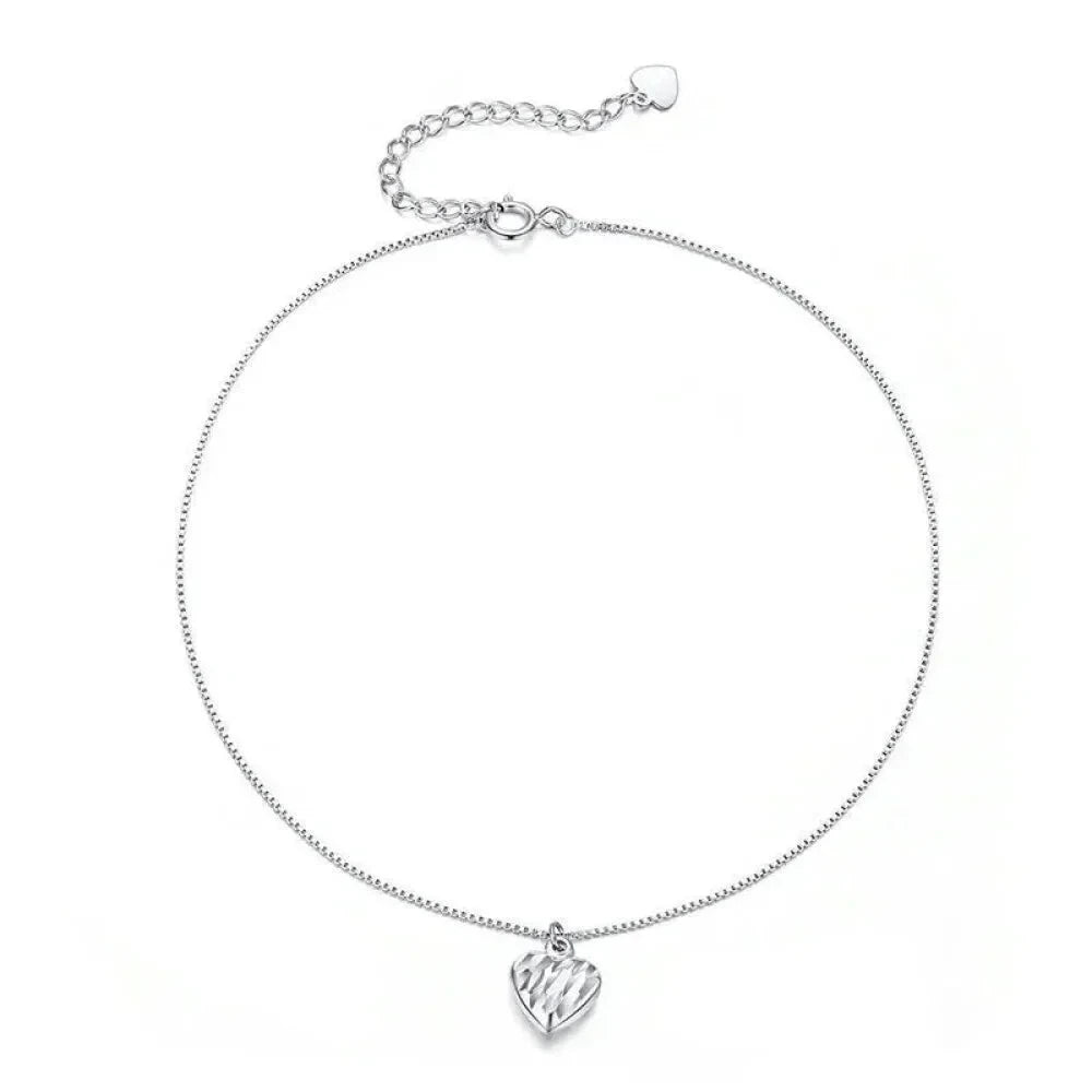 Simple Essential Bead Link Anklets - 925 Sterling Silver Bracelet for Foot jewellery - Heart