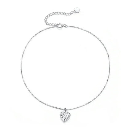 Simple Essential Bead Link Anklets - 925 Sterling Silver Bracelet for Foot jewellery - Heart