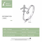 Genuine 925 Sterling Silver Flying Plane Open Adjustable Ring With Clear Cz Fine Jewelry Rings