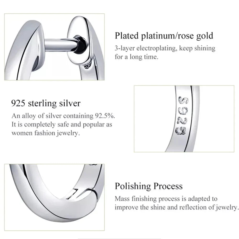 Genuine Sterling Silver Hoop Earrings - Elegant Rose Gold Color - Women’s Fashion jewellery SCE808