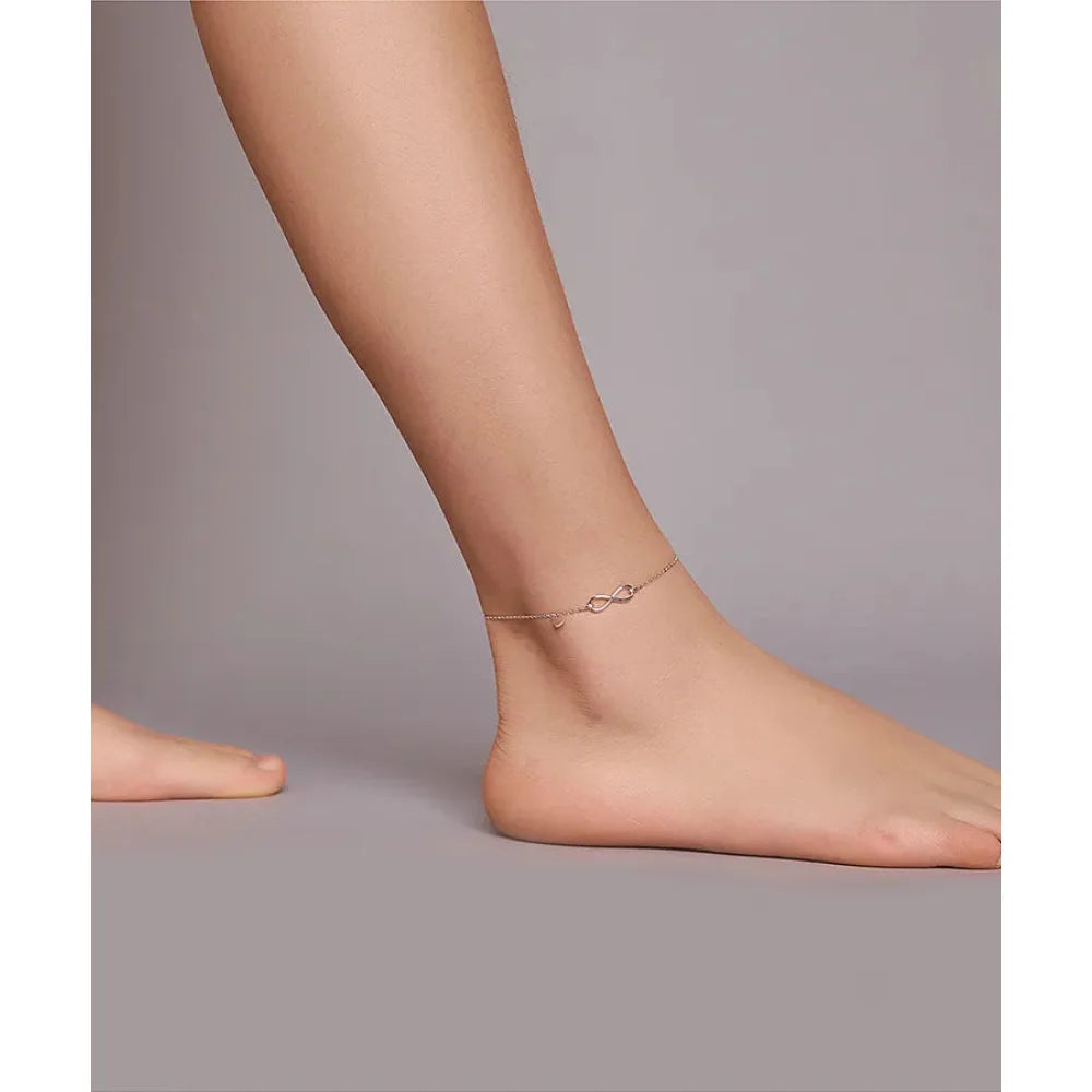 Elegant 925 Sterling Silver Infinity Chain Anklet - Trendy Summer Foot jewellery - Anklets