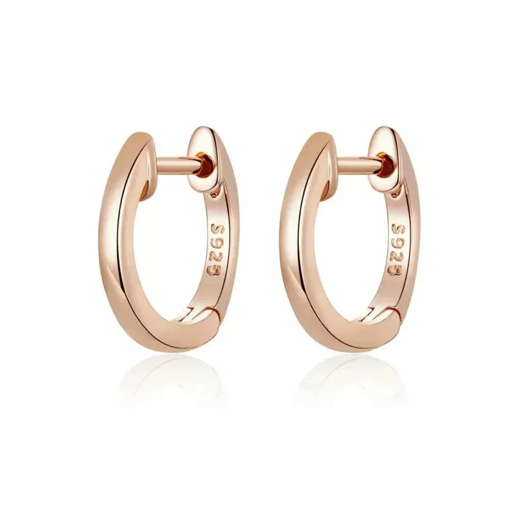 Genuine Sterling Silver Hoop Earrings - Elegant Rose Gold Color - Women’s Fashion jewellery SCE808