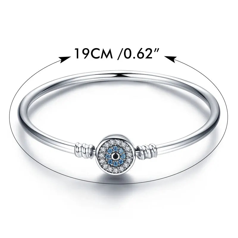 Protective Blue Evil Eye Sterling Silver Bracelet Bangle - 19 Cm - Bracelets