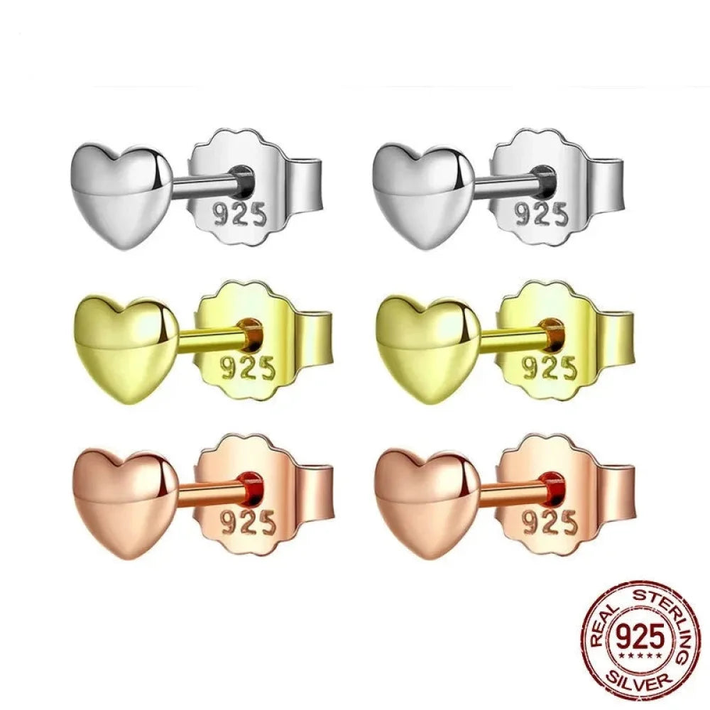 925 Sterling Silver Petite Plain Hearts Stud Earrings | Minimalist Fine jewellery