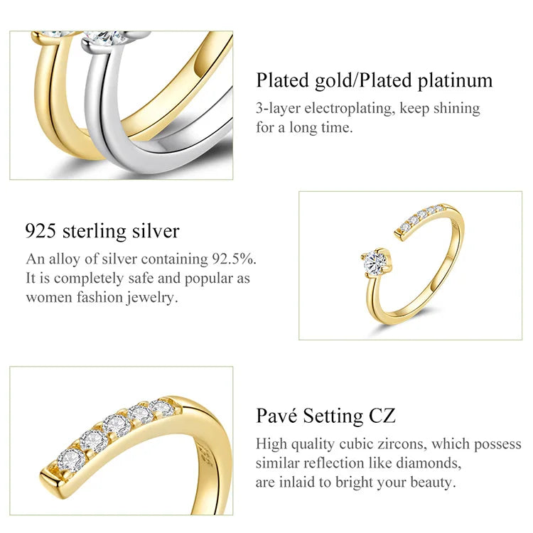 Simple Elegance: Sterling Silver Adjustable Zircon Band Ring - Rings