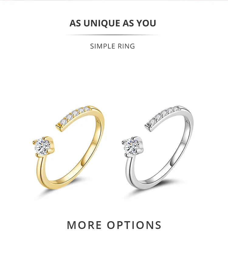 Simple Elegance: Sterling Silver Adjustable Zircon Band Ring - Rings