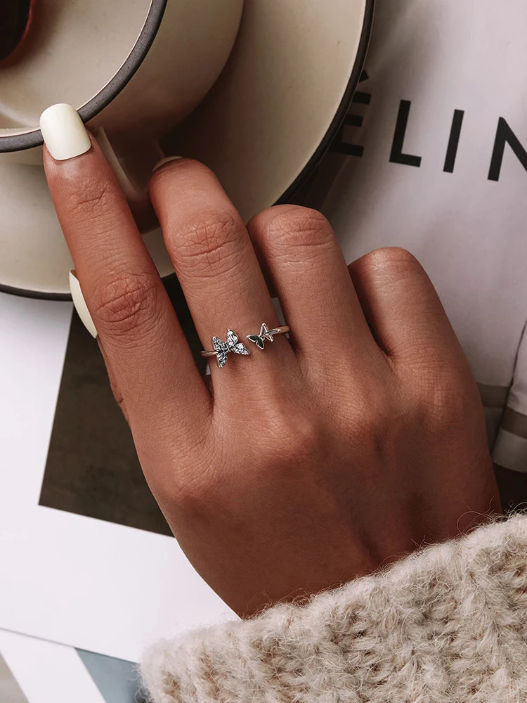 Dazzling Butterfly Sterling Silver Open Ring: A Symbol of Freedom - Rings