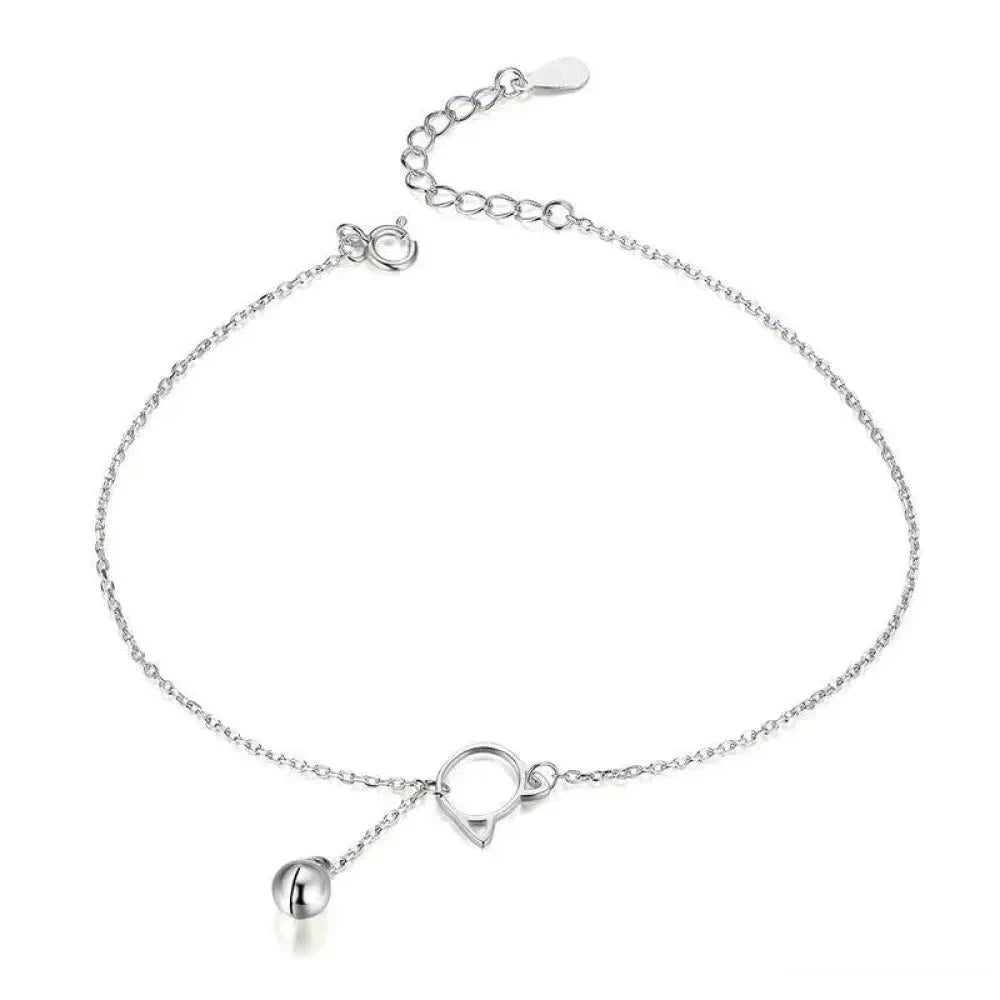 Simple Essential Bead Link Anklets - 925 Sterling Silver Bracelet for Foot jewellery - Cat