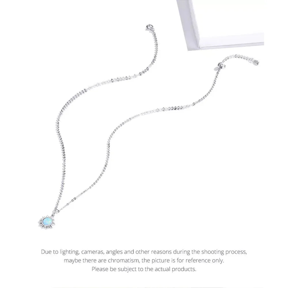 925 Sterling Silver White Opal Sun Pendant Necklace - Apollo Chain for Women - Necklaces