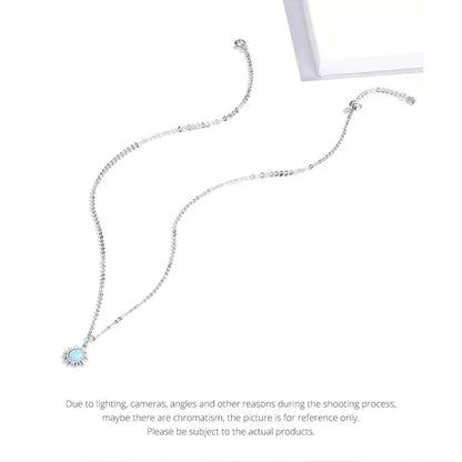 925 Sterling Silver White Opal Sun Pendant Necklace - Apollo Chain for Women - Necklaces