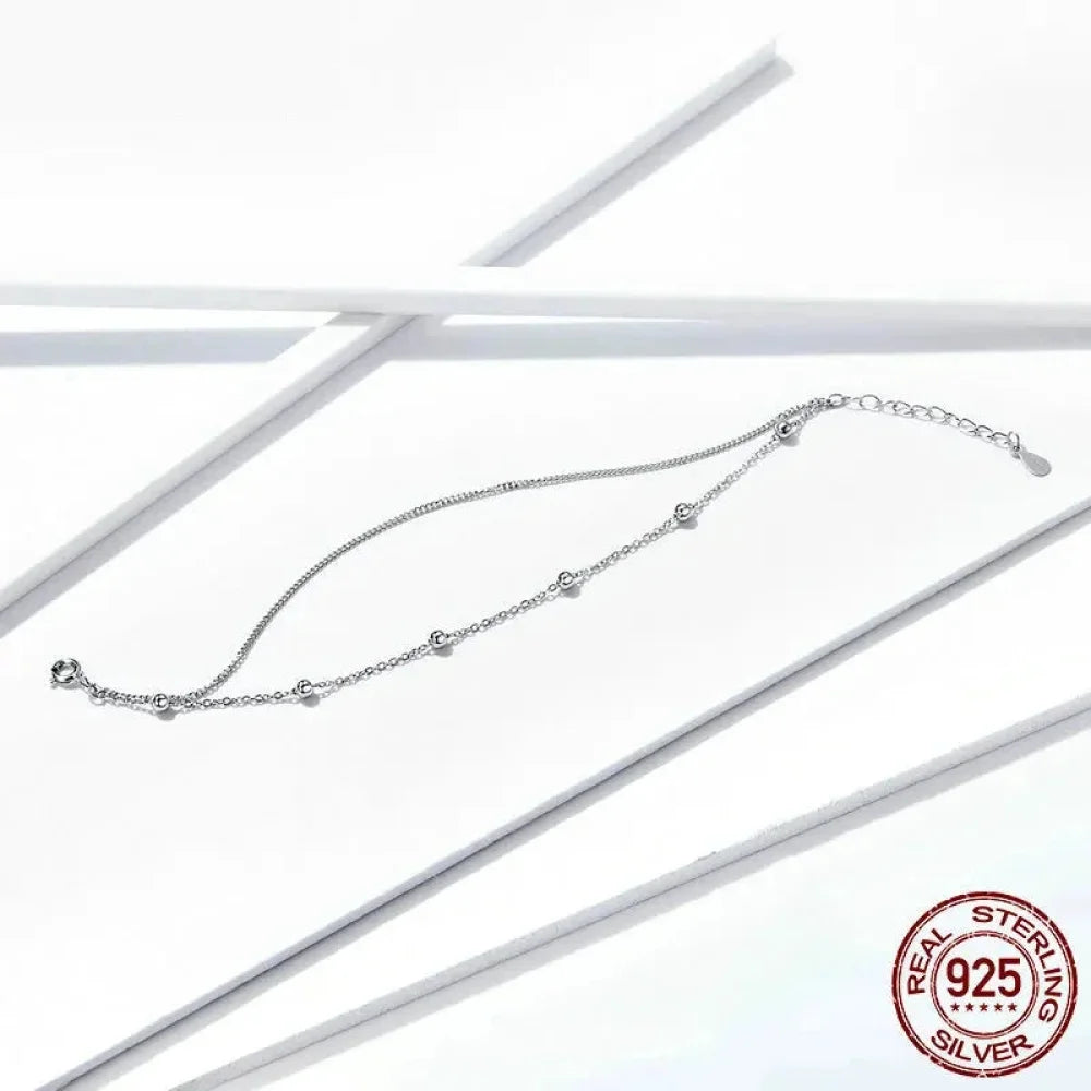 Double-Layered Round Beads 925 Sterling Silver Chain Bracelet with 14K Gold Plating - Bracelets