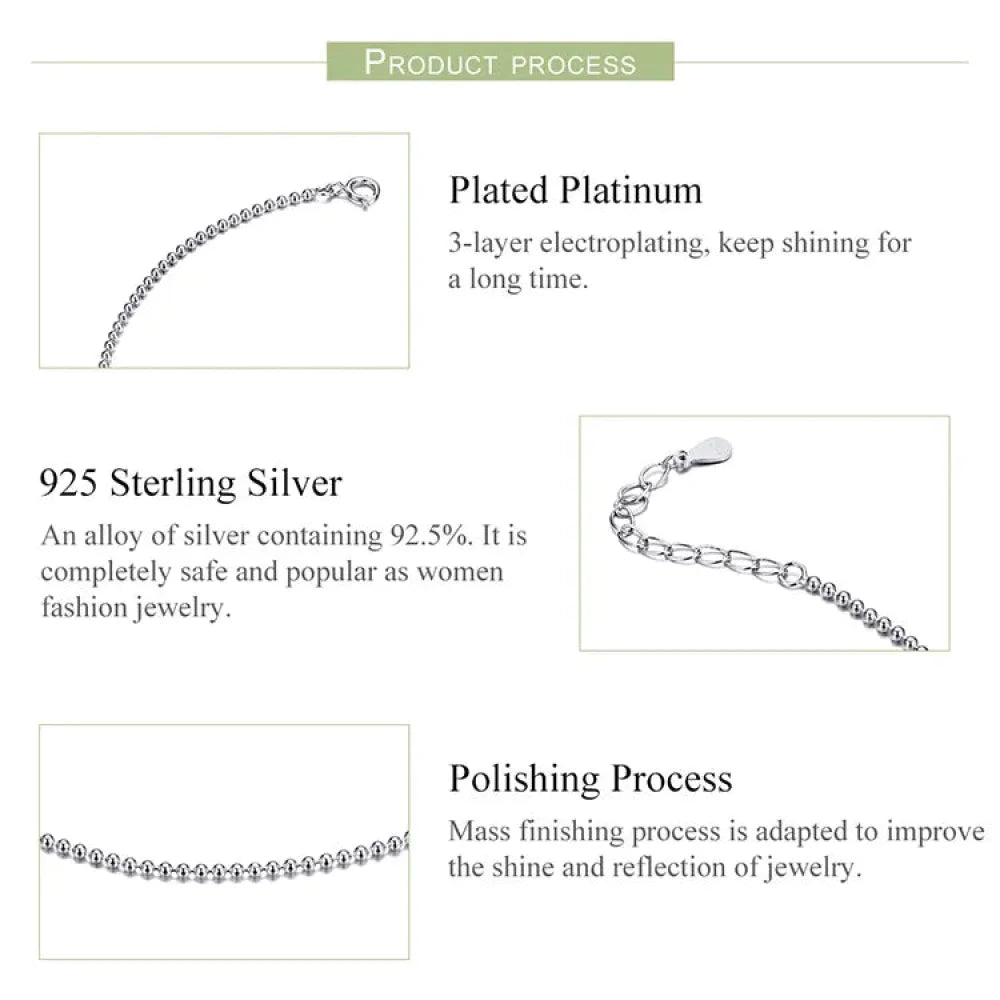 Simple Essential Bead Link Anklets - 925 Sterling Silver Bracelet for Foot jewellery