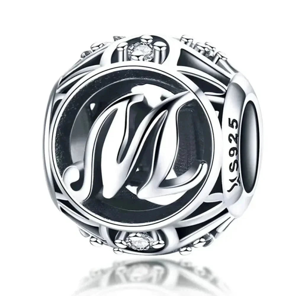 925 Sterling Silver Alphabet Charms - A to Z Letter Collection for DIY jewellery Making - Alphabet-M