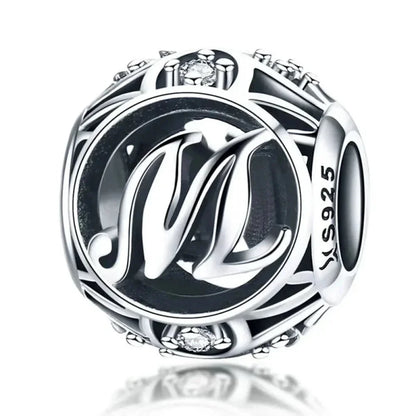 925 Sterling Silver Alphabet Charms - A to Z Letter Collection for DIY jewellery Making - Alphabet-M