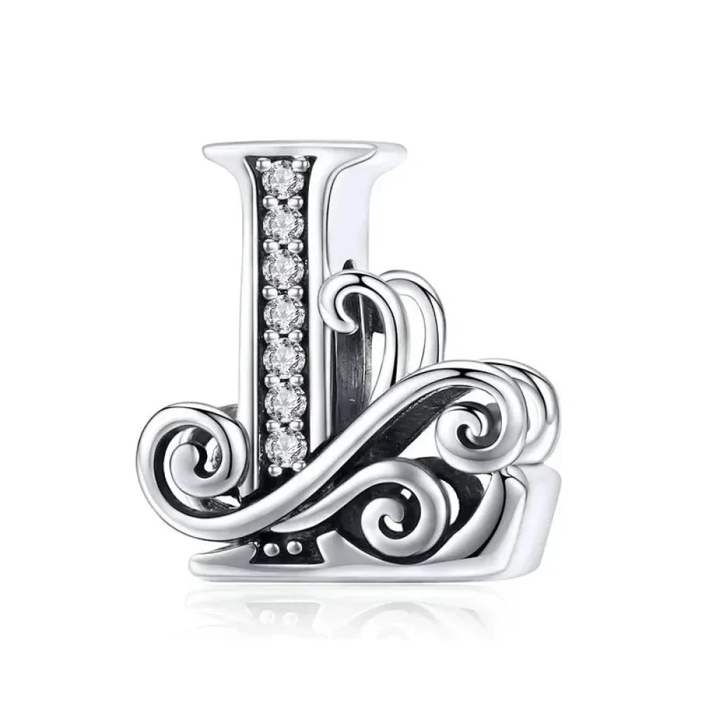 Chic 925 Sterling Silver CZ Alphabet Beads for Charm Bracelet - Vintage A to Z Letter Charms (BSC030) - L