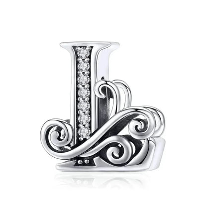 Chic 925 Sterling Silver CZ Alphabet Beads for Charm Bracelet - Vintage A to Z Letter Charms (BSC030) - L