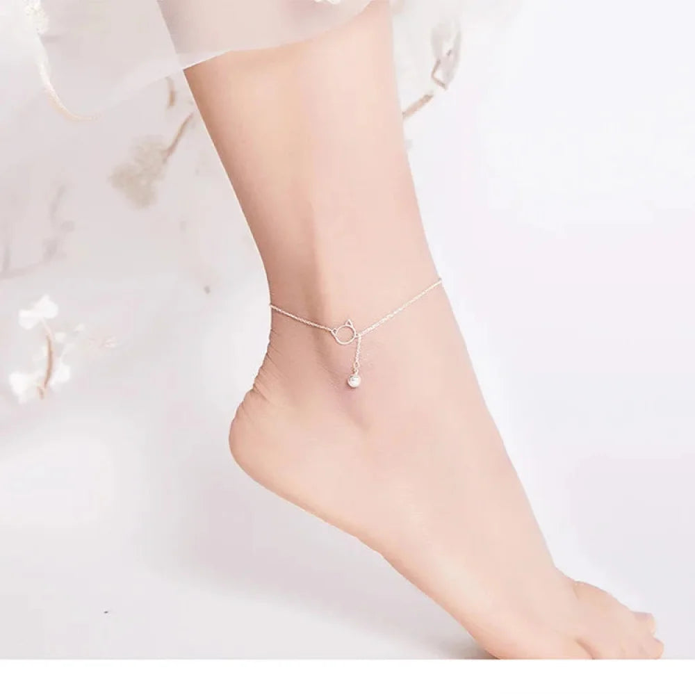 Simple Essential Bead Link Anklets - 925 Sterling Silver Bracelet for Foot jewellery