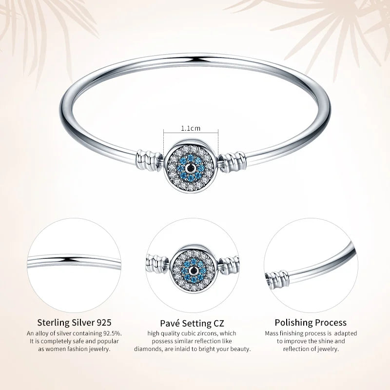Protective Blue Evil Eye Sterling Silver Bracelet Bangle - Bracelets