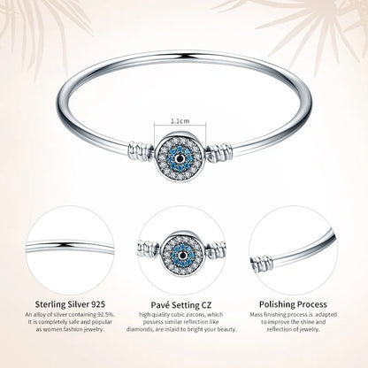 Protective Blue Evil Eye Sterling Silver Bracelet Bangle - Bracelets