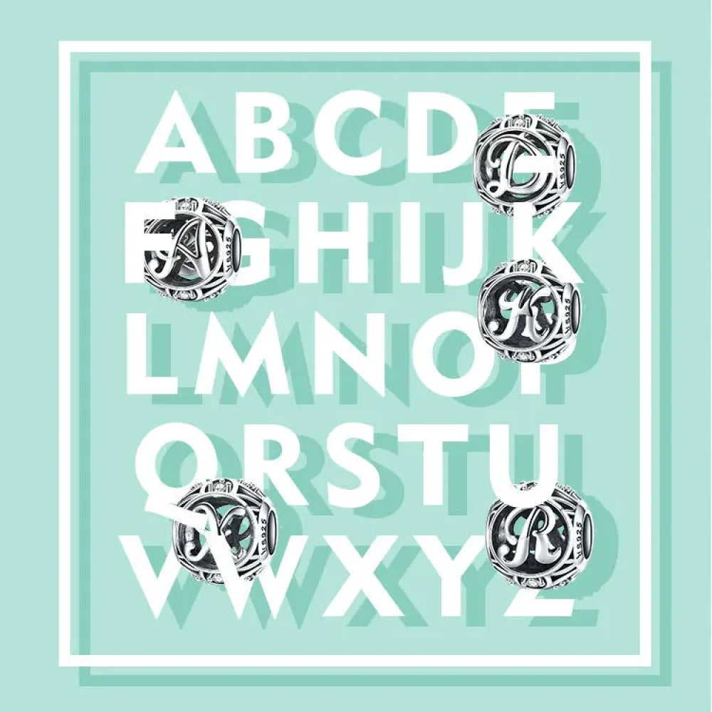 925 Sterling Silver Alphabet Charms - A to Z Letter Collection for DIY jewellery Making