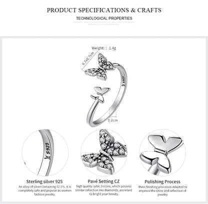 Dazzling Butterfly Sterling Silver Open Ring: A Symbol of Freedom - Rings