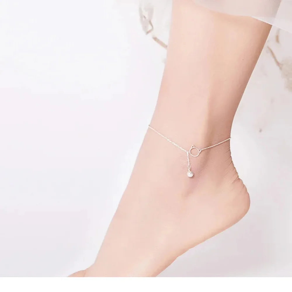 Simple Essential Bead Link Anklets - 925 Sterling Silver Bracelet for Foot jewellery