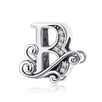 Chic 925 Sterling Silver CZ Alphabet Beads for Charm Bracelet - Vintage A to Z Letter Charms (BSC030) - B