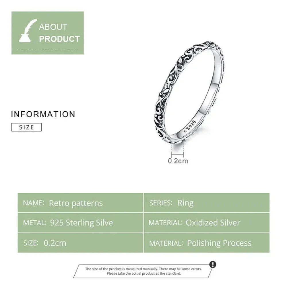Vintage 925 Sterling Silver Embossed Pattern Ring - Elegant Fine jewellery for Women - Rings