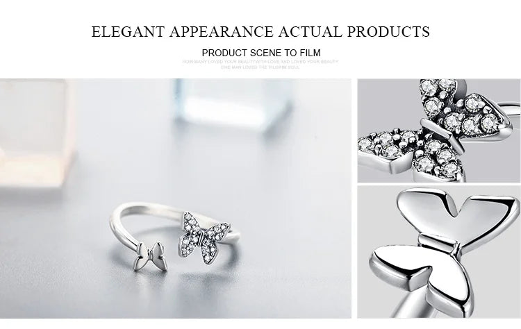 Dazzling Butterfly Sterling Silver Open Ring: A Symbol of Freedom - Rings