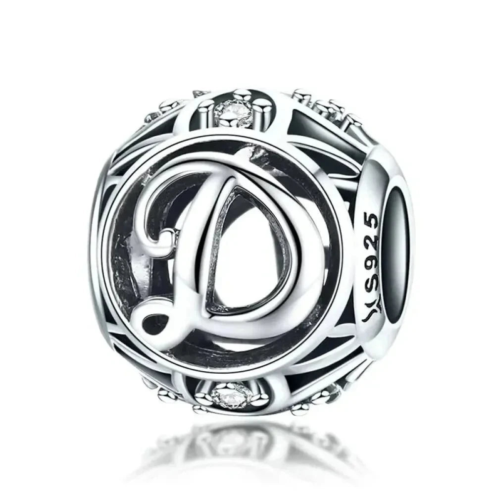 925 Sterling Silver Alphabet Charms - A to Z Letter Collection for DIY jewellery Making - Alphabet-D
