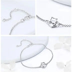 925 Sterling Silver Cat & Heart Link Chain Bracelets | Authentic Jewelry Gift In 3 Colors