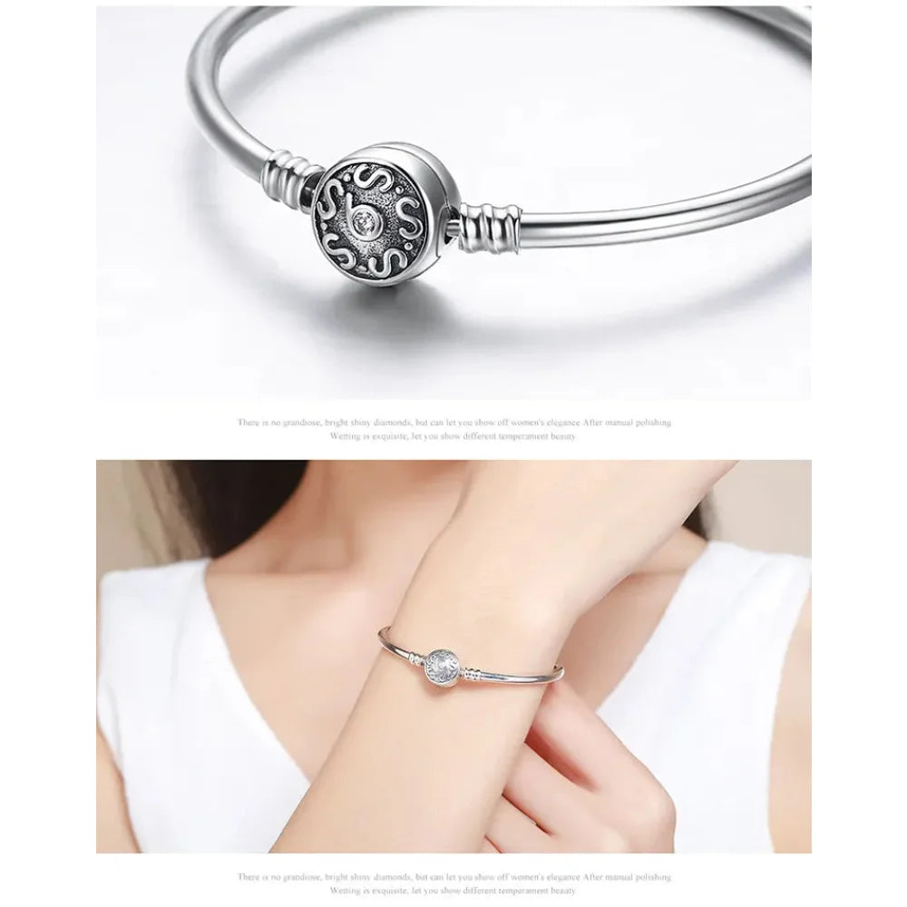 925 Sterling Silver Snake Chain Bangle & Bracelet Pave Setting CZ for Women Pendant Charm Bead DIY Luxury jewellery