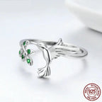 Springtime Elegance: Sterling Silver Tree Leaves & Bird Open Ring Rings