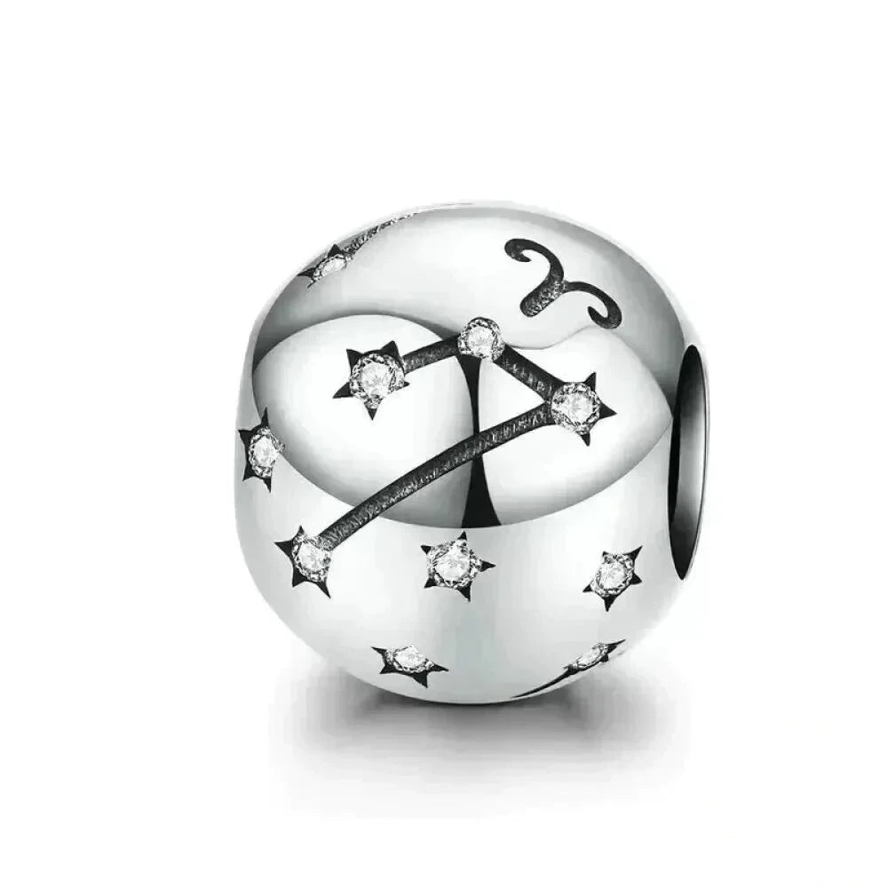 Vintage 925 Sterling Silver Twelve Constellations Star Sign Zodiac Beads Charms for DIY Bracelet Necklace - Aries