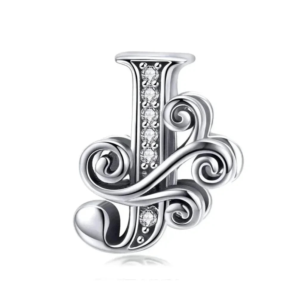 Chic 925 Sterling Silver CZ Alphabet Beads for Charm Bracelet - Vintage A to Z Letter Charms (BSC030) - J