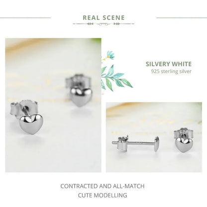 925 Sterling Silver Petite Plain Hearts Stud Earrings | Minimalist Fine jewellery